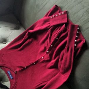 ZARA KNIT red cardigan with faux pearls US S